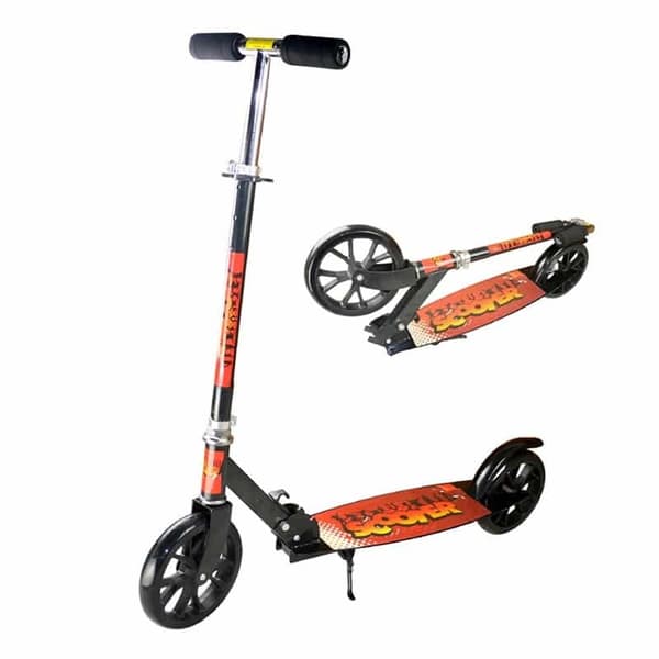 Løbehjul m/store hjul og bagbremse - foldbart (sort/orange)