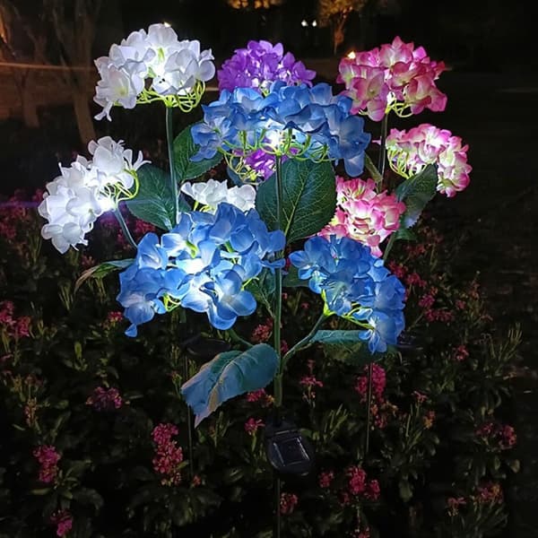 Solcelle-hortensia havelamper Rosa