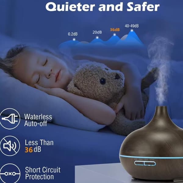 Aroma Diffuser – 500 ml med trælook Mörkbrun