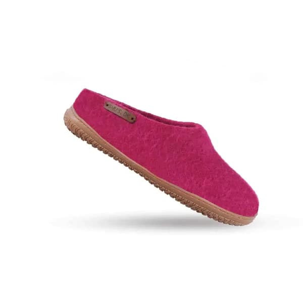 Ulltofflor (100% ren ull) med gummisula Rosa EU 37