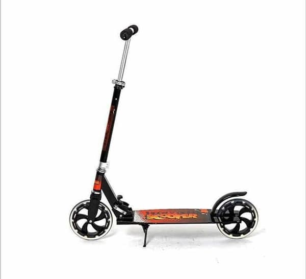 Løbehjul m/store hjul og bagbremse - foldbart (sort/orange)