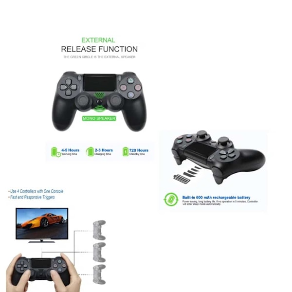 PS4 Trådlös Kontroller med Touchpad och Vibration Svart