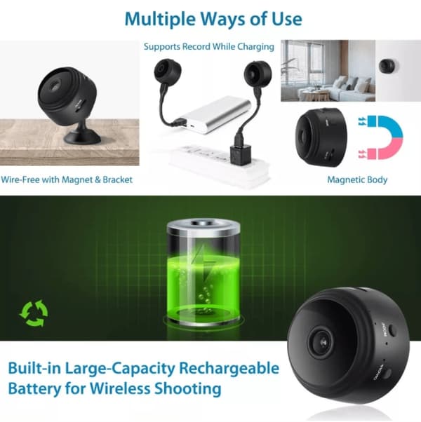 Mini HD-overvåkningskamera (mål 44 x 24 mm) m/eget batteri
