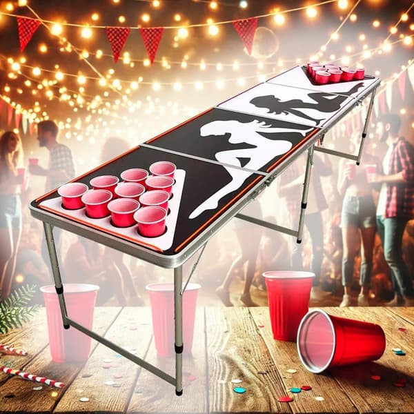 Beer Pong Bord med lys - kopper/bolde medfølger (foldbart)