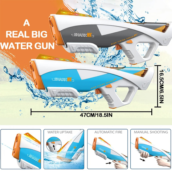 Elektrisk Vattenpistol – SHARK MK – Automatisk Action med Stil Blå