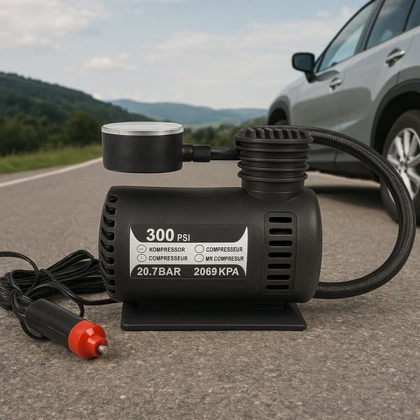 Kraftfull 300 PSI (20,7 bar) 12-voltskompressor – perfekt för bil, cykel, boll m.m.