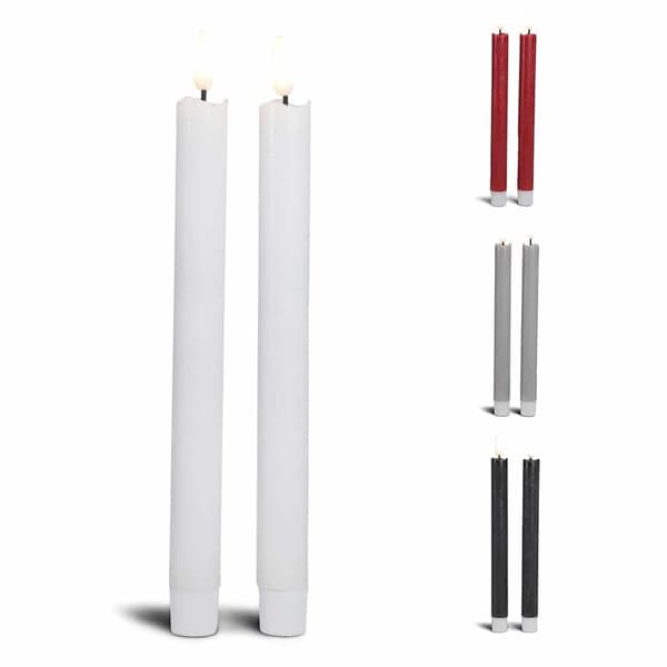 LED kronelys stearin - 2 stk. - 22,2 cm - m/3D flamme - (flere farver) White