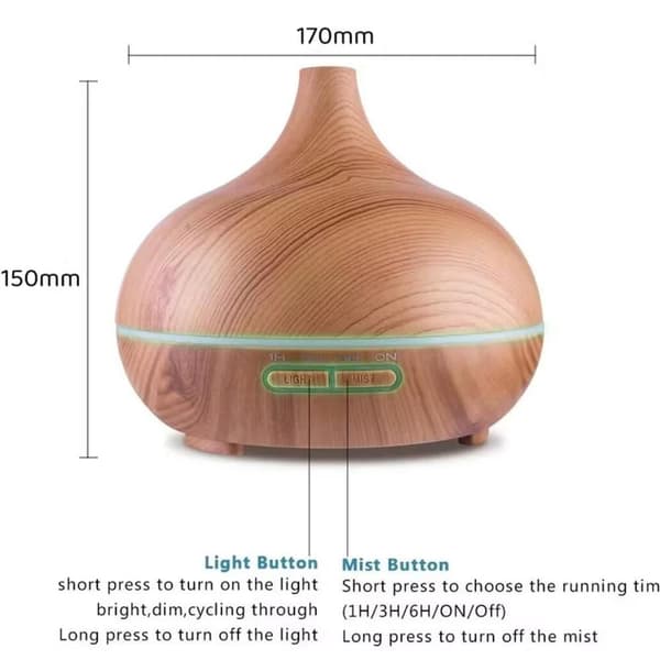 Aroma Diffuser – 500 ml med trælook Ljusbrun
