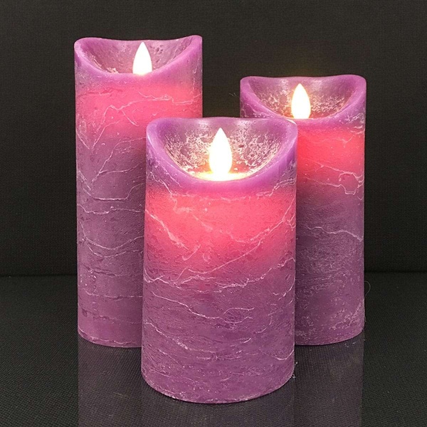 LED blockljus - rustikt - 3 st. - 10/12,5/15 cm - med 3D-låga - (flera färger) Svart