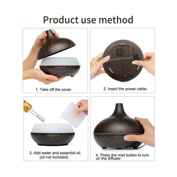 Aroma Diffuser – 500 ml med trælook Mörkbrun