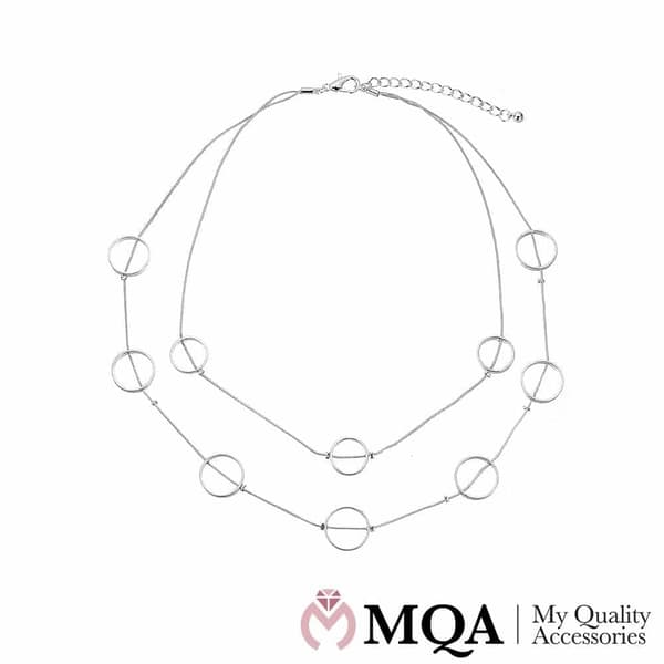 Halsband silverfärgat, dubbelt, 10 ringar, justerbart