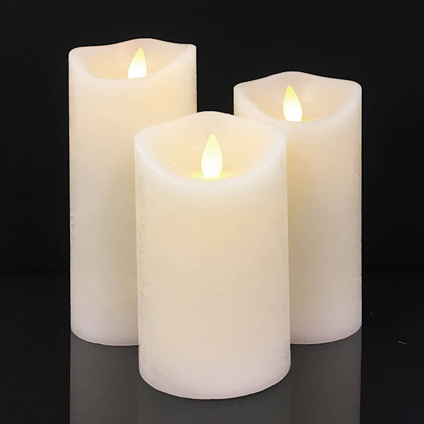 LED blockljus - rustikt - 3 st. - 10/12,5/15 cm - med 3D-låga - (flera färger) grå