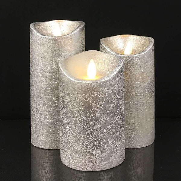 LED blockljus - rustikt - 3 st. - 10/12,5/15 cm - med 3D-låga - (flera färger) Röd