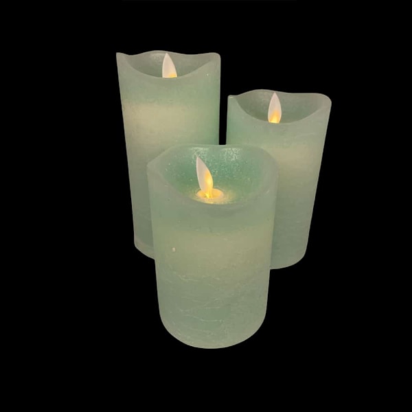 LED blockljus - rustikt - 3 st. - 10/12,5/15 cm - med 3D-låga - (flera färger) grå