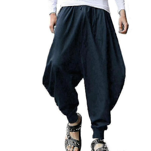 Miesten leveälahkeiset harem-housut, rennot löysät housut, jooga-alushousut Navy Blue L