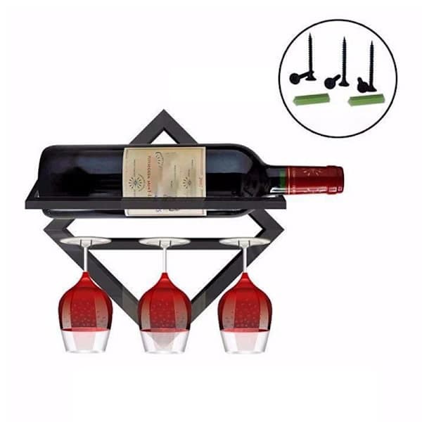 Vægmonteret Vinstativ Flaske Glas Holder S Sort 2 2 Black 2 2