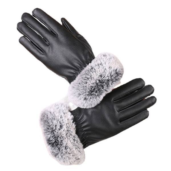 Varme vinterhandsker til kvinder, sorte PU handsker, efterår og vinter One Size