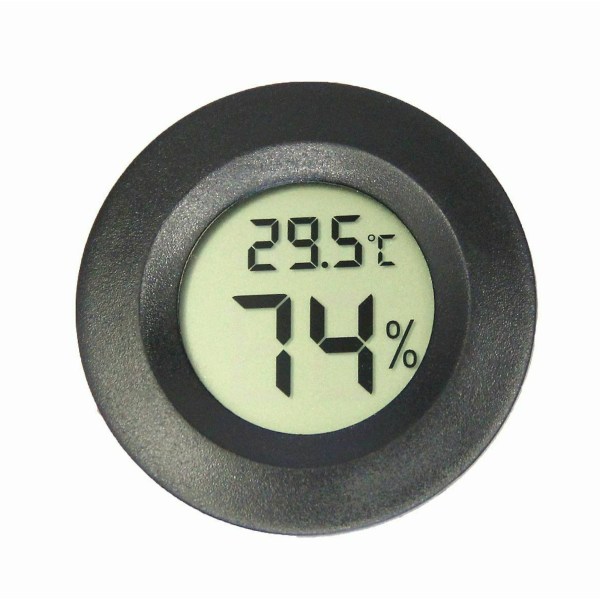Mini 4,5 cm musta digitaalinen lämpömittari, digitaalinen kosteusmittari, LCD-näyttö, sisäkäyttöinen ulkokäyttöinen kannettava pyöreä