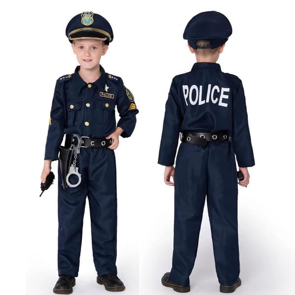 Polisdräkt för barn, polisdräkt för pojkar, Halloween Cosplay-fest M