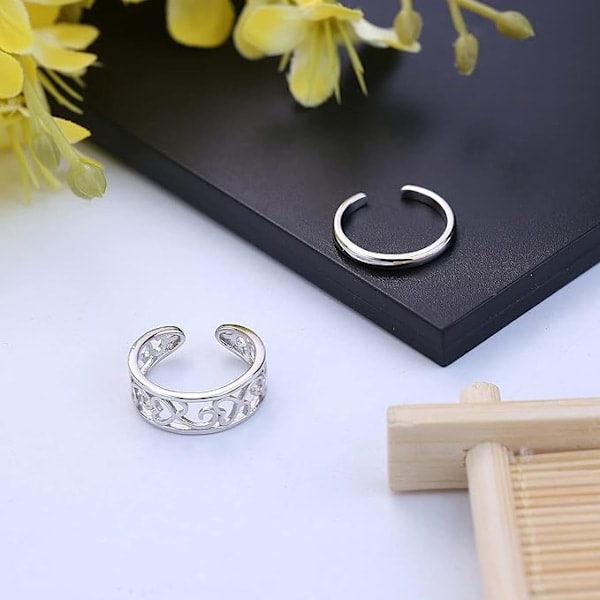 Åpent tåringsett, tåring for kvinner og jenter, justerbar, minimalistisk, cubic zirconia, hjerte, blomst