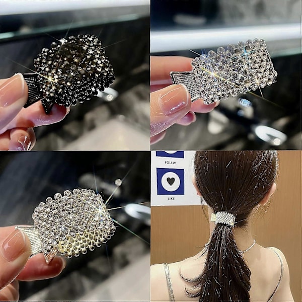 3-pack Små Hårklämmor för Hög Hästsvans, Halkfria Metall Strass Hårklämmor, Hästsvanshållare, Hög Hästsvans Klo Klämma, Dekorativa Hårnålar, Håraccessoarer
