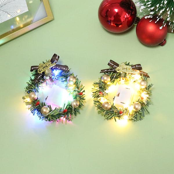 1:12 1/6 Dukkehus Miniatyr Julekrans med Lys Dukker A2 Onesize A2