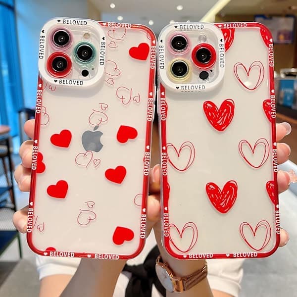 Ins Style Love Heart Transparent mobildeksel til iPhone 16 Pro Max Søt lite sidemønster Kompatibel for kvinner jenter Myk silikon...