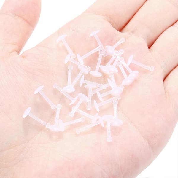 30 st 16G transparenta piercinghållare med push-top 2 mm platt & kulformad topp Bioflex läppringar Labret R