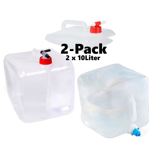 2 pakke 10L bærbar sammenleggbar vannkanne med kran