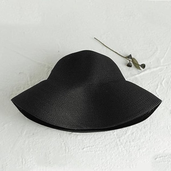 Kvinde Sommer Solhat Store Skygge Strand Japansk Hepburn Stil Ferie Fold Fisker Cap Temperament Flad, Sort