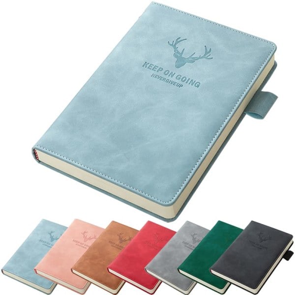 A5 Läder Ruled Notebook Elegant Business Notebook, Journal med Pen Loop, 180 Ark Papper Perfekt (Ljusblå)