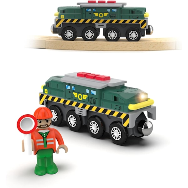 Trætogbane togsæt, grøn tank batteridrevet lokomotiv med magnetisk tog