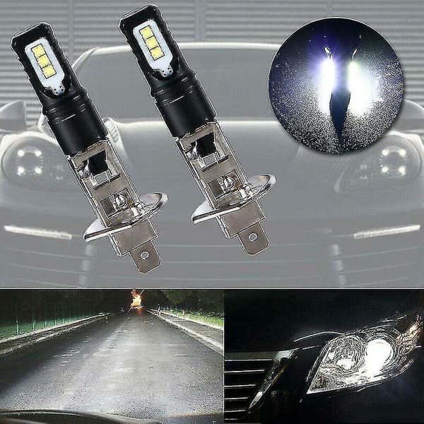 2x H1 6000k Super Bright White 6000lm DRL LED Forlygte Kit Fjernlys