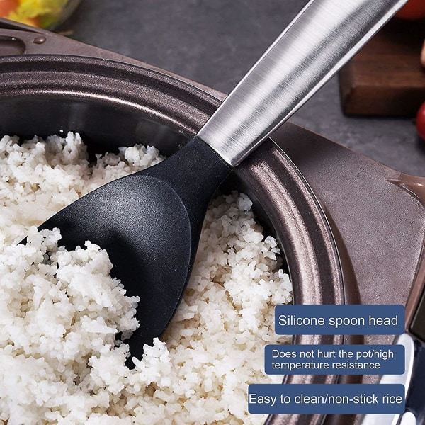 Silikon Rispaddel, risserveringssked Non Stick Värmebeständig sked Wok Spatel Risskyffel Sushi Skopa för ris/potatismos (1 st, svart)