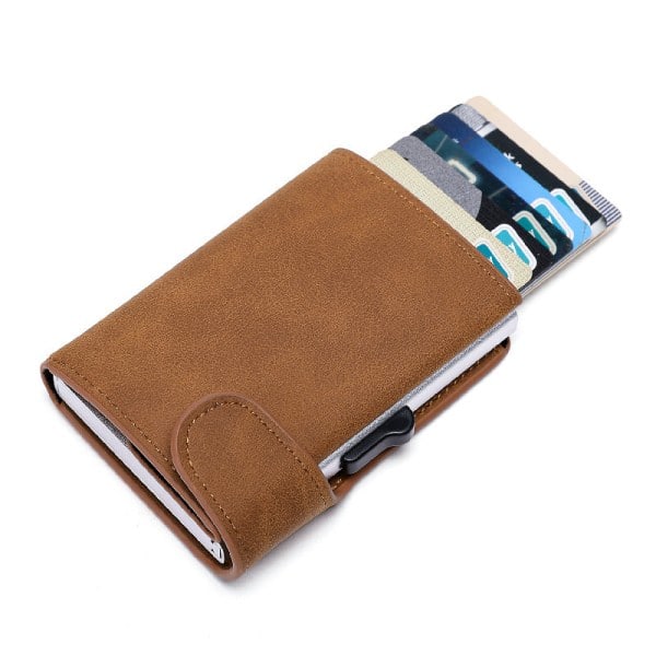 1PC Brown Minimalist Card Holder - Pop-up wallets with RFID block