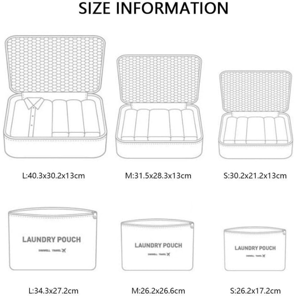 Resväska Organiser Packpåsar, 6 PCS Resväska Packkuber Set för Kläder Resväskor Organisatörer Förvaringsväskor Black