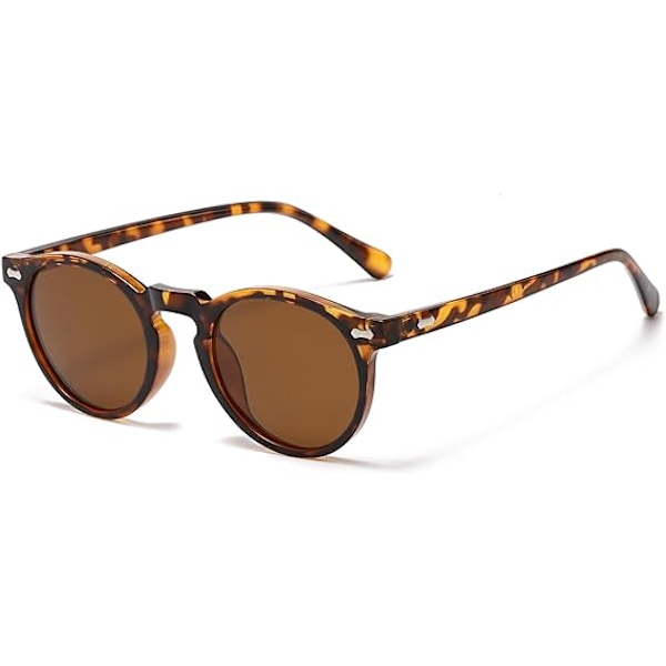 Retro Runda Polariserande Solglasögon Herr Dam, Vintage Polariserande Solglasögon Klassiska Trendiga Nyanser Unisex UV-skydd Leopard / Brown