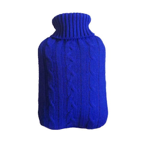 2000ml Stor Varmtvannsflaske + Strikket Trekk Vinter Termisk Kroppsvarmer Smertelindring Blue