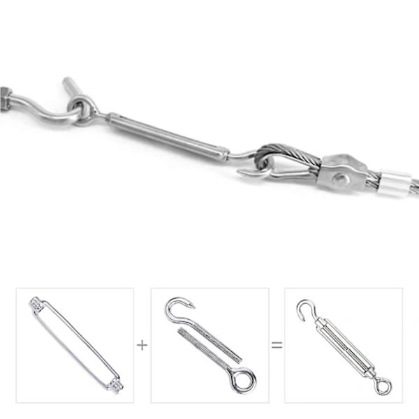 6 stk. kabelstrammer M6 justerbar 304 rustfrit stål kabelstrammer krog og øje til wirestrammer kabel stålwire strammer krog tilbehør