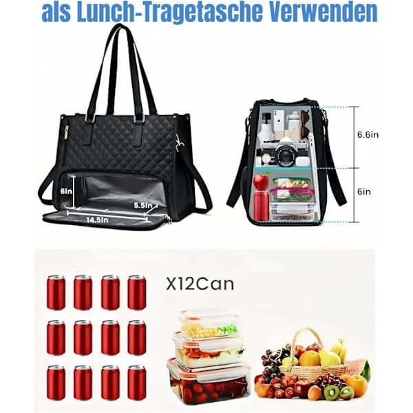 2-i-1 Isoleret Lækagesikker Køletaske & 15,6\" Laptoptaske til Arbejde - Glad sort black