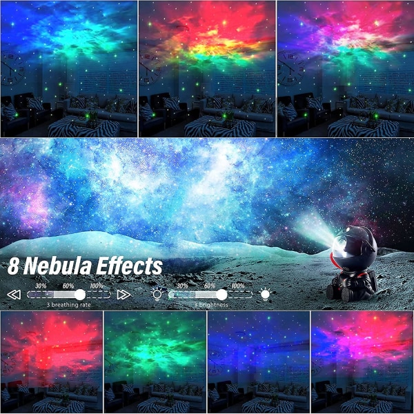 Star Projector Galaxy Night Lights, Astronautprojektor med 360 rotationsmagnethuvud, fjärrkontroll, 15 ljuskombinationer, 8 ljuslägen, barn A
