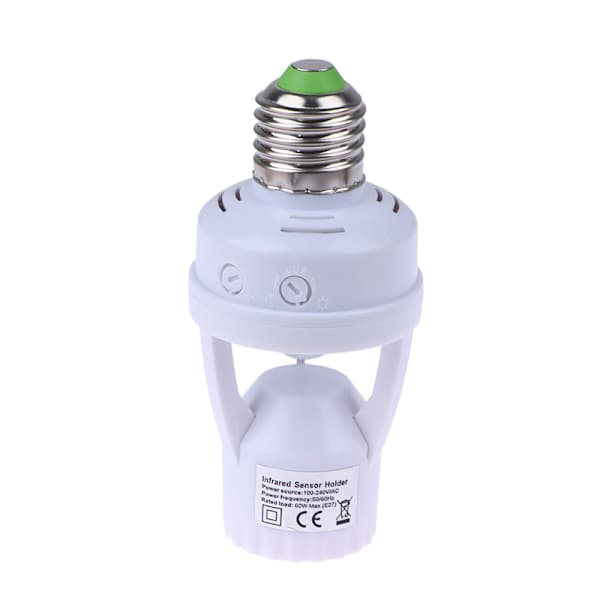 1 stk. AC100-240V E27 Sokkel Konverter med PIR Bevægelsessensor LED Hvid