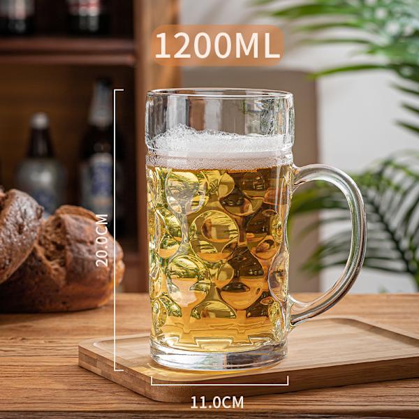 Klassisk ølkrus i pintstil, glaskande, gammel pub-bar-stil, krus med hank, ølkrus 1200ml