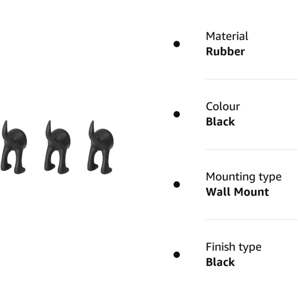 Set med 3 Hundsvanskrokar Hattrock Nyckel Väggmonterad hängare (svart)