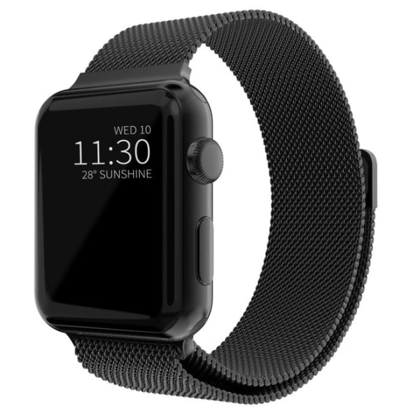 Rannekoru Milanese Loop -yhteensopiva Apple Watch 38/40/41 mm musta musta