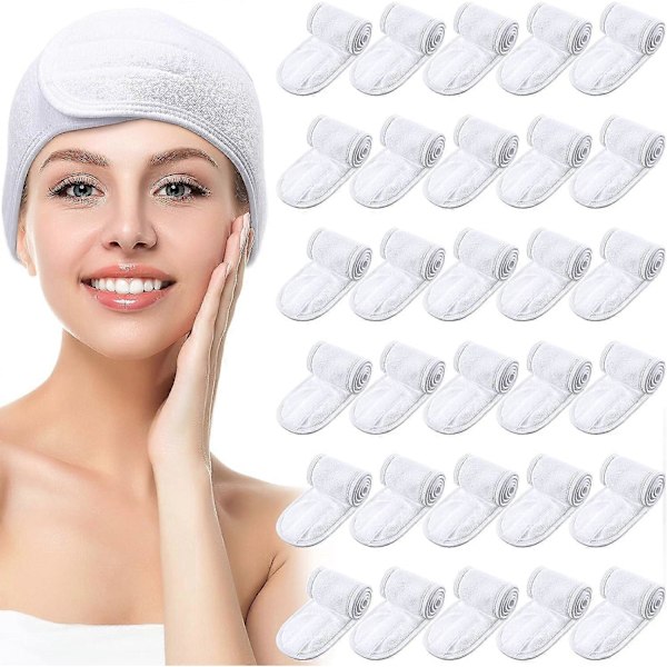 30-pack Spa Pannband Spa Ansiktsbehandling Pannband Spa Pannband Bulk för Tvätt Ansikte Smink Pannband för Dusch Bad Sport Wrap White