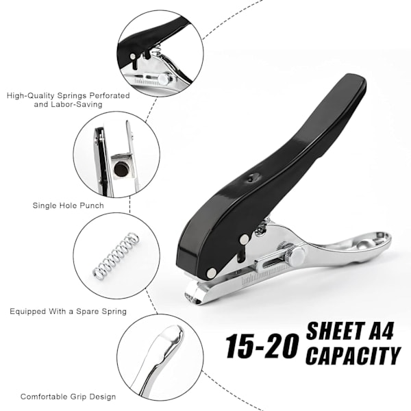 Enkelt hul punch | 6 mm sølv punch | 1-huls punch | hul punch | kontor hul punch | Højtydende hul punch som et skrivebordstilbehør