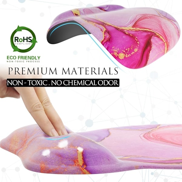 Ergonomisk musmatta med handledsstöd i memory foam, bekväm datormusmatta för bärbar dator, smärtlindrande handledsstöd rosa marmor Pink Marble