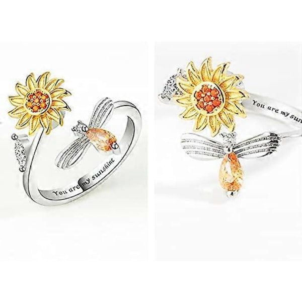 2 stk. Angst Ring til Kvinder Sterling Sølv Stemningsringe Butterfly Blomst Fidget Spinner Ring