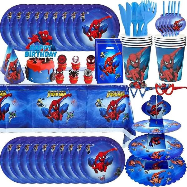 Spiderman-tema födelsedagsfest dekoration tillbehör bordsartiklar kopp tallrik servetter Spiderman ballong Happy Party Deco för barn pojkar 10 st presentpåse